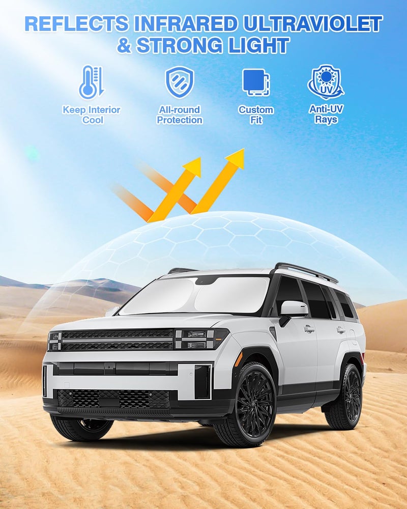 Canvcle Sunshades for Hyundai Santa Fe 2024 2025 2026 Accessories Windshield Sun Shade Side Rear Window Shade Cover Sun Visor Shield Privacy Protection Keep Vehicle Cool Black 10PCS - Image 2